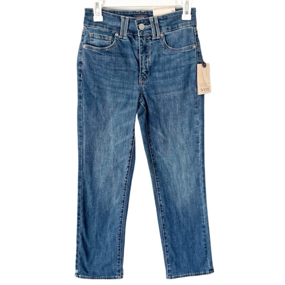 NYDJ Jeans Women's 0P Petite Marilyn Straight Medium Wash Cool Embrace Lift Tuck